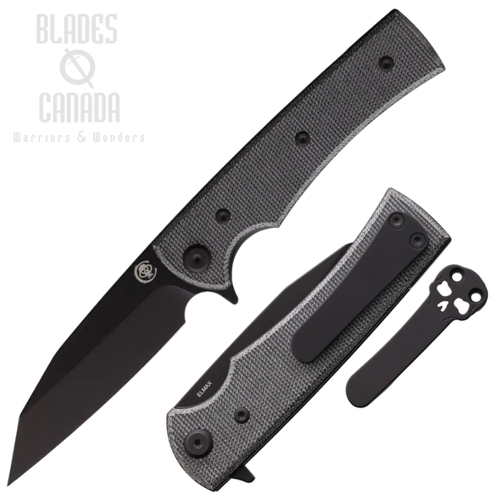 Chaves Sangre Street Flipper Folding Knife, Elmax Wharncliffe Black, Micarta Black, CHAV14325