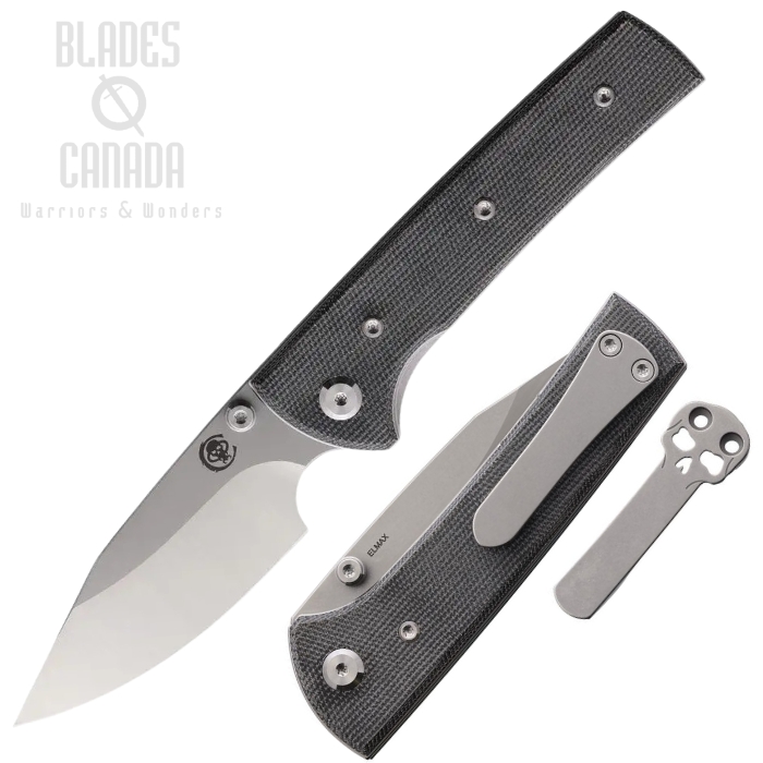 Chaves Scapegoat Folding Knife, Elmax Spear Point Satin/SW, Micarta Black, CHAV14326