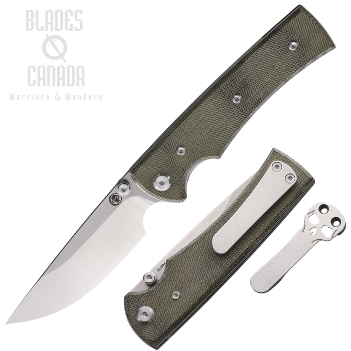 (image for) Chaves Liberation 229 Folding Knife, Elmax SW/Satin Drop Point, Micarta Green, 14450