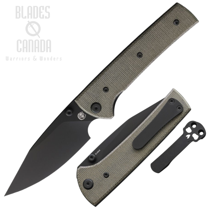 (image for) Chaves Scapegoat 229 Folding Knife, Elmax Black Spear Point, Micarta Green, 14457