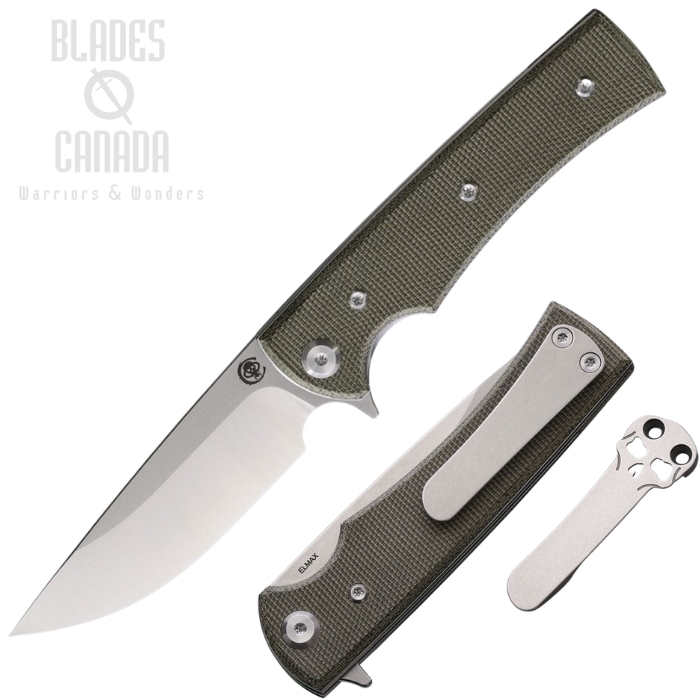 (image for) Chaves Liberation Street Flipper Folding Knife, Elmax SW/Satin Drop Point, Micarta Green, 14462