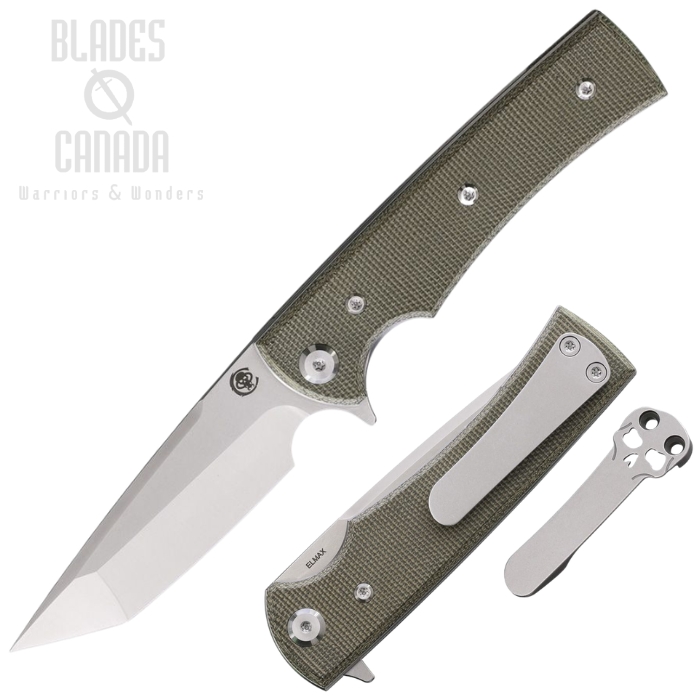 (image for) Chaves Liberation Street Flipper Folding Knife, Elmax SW/Satin Tanto, Micarta Green, 14463