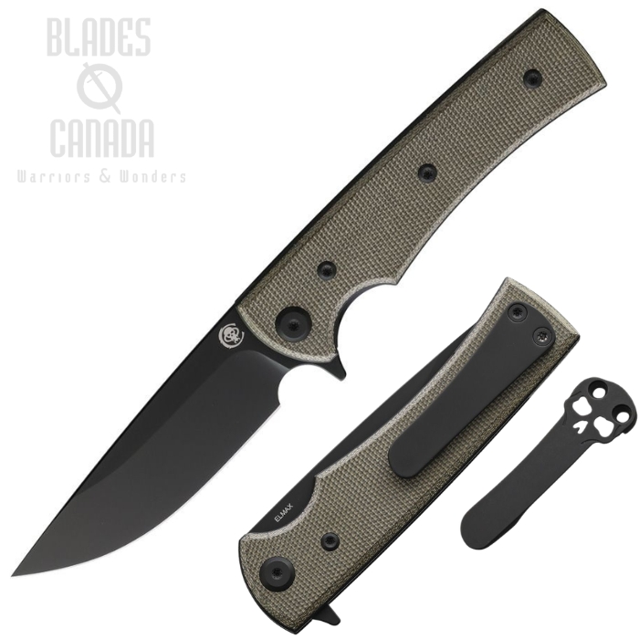 (image for) Chaves Liberation Street Flipper Folding Knife, Elmax Black Drop Point, Micarta Green, 14464