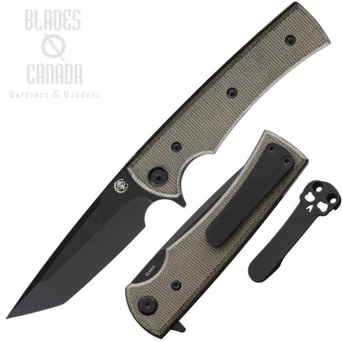 (image for) Chaves Liberation Street Flipper Folding Knife, Elmax Black Tanto, Micarta Green, 14465