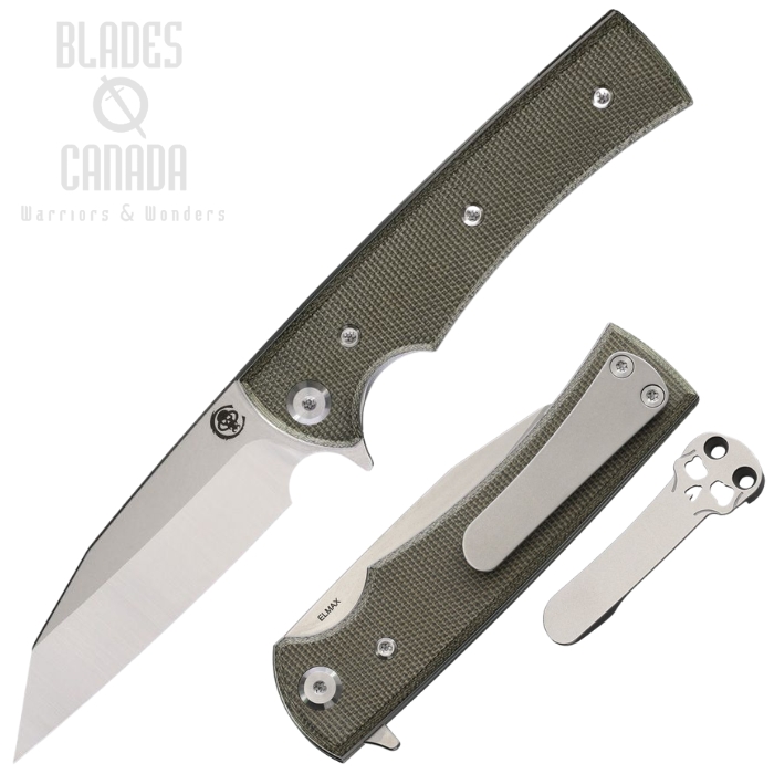 (image for) Chaves Sangre Street Flipper Folding Knife, Elmax SW/Satin Wharncliffe, Micarta Green, 14466