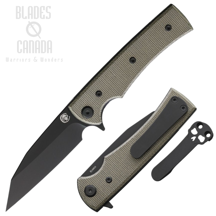 (image for) Chaves Sangre Street Flipper Folding Knife, Elmax Black Wharncliffe, Micarta Green, 14467