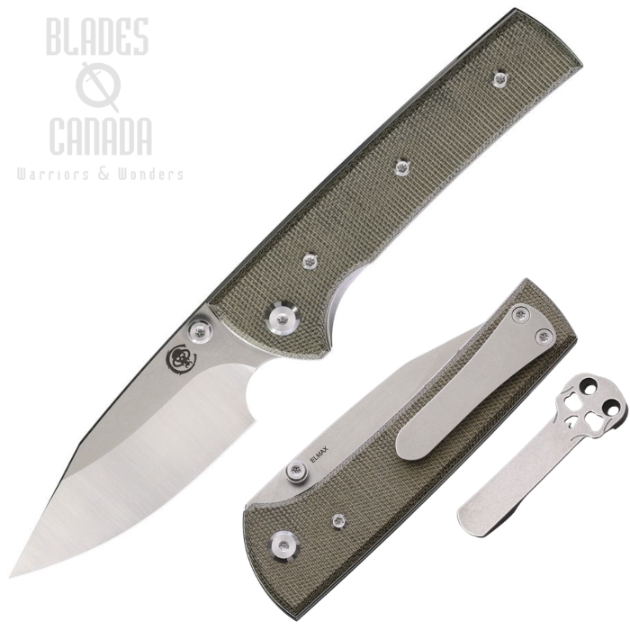 (image for) Chaves Scapegoat Street Folding Knife, Elmax SW/Satin Spear Point, Micarta Green, 14468