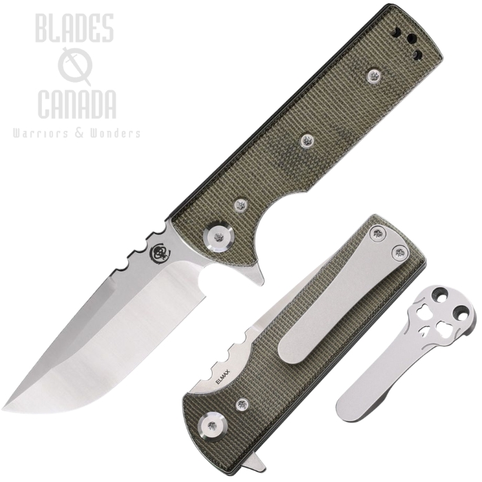(image for) Chaves TAK Redencion Flipper Folding Knife, Elmax SW Drop Point, Micarta Green, 14474