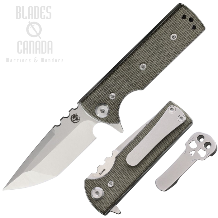 (image for) Chaves TAK Redencion Flipper Folding Knife, Elmax Satin Tanto, Micarta Green, 14475