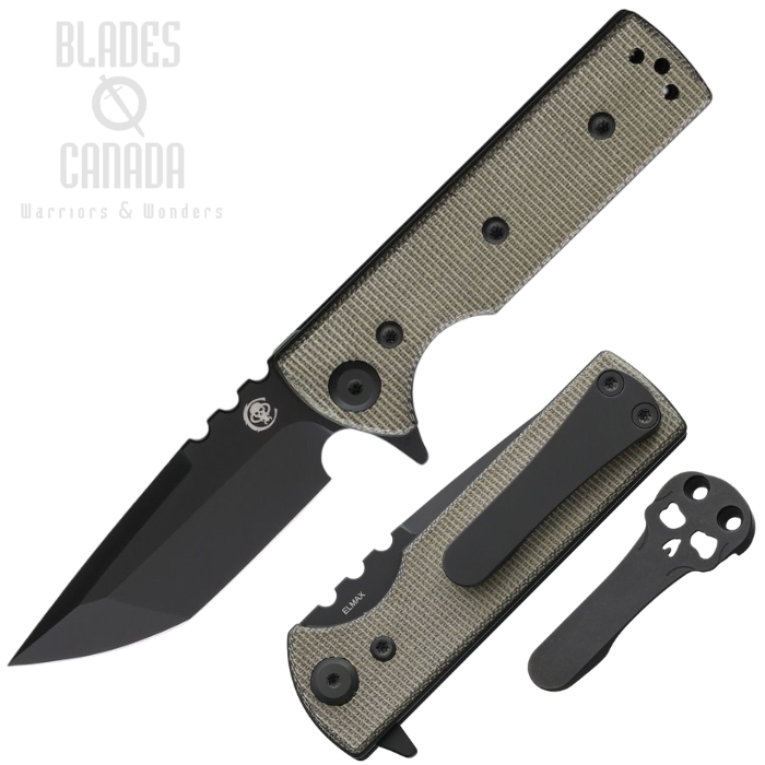 (image for) Chaves TAK Redencion Flipper Folding Knife, Elmax Black Tanto, Micarta Green, 14477