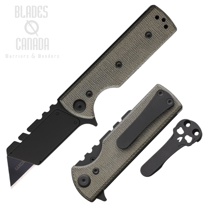 (image for) Chaves C.H.U.B. Flipper Folding Utility Knife, Stainless Black, Micarta Green, Replacement Blade, 14479