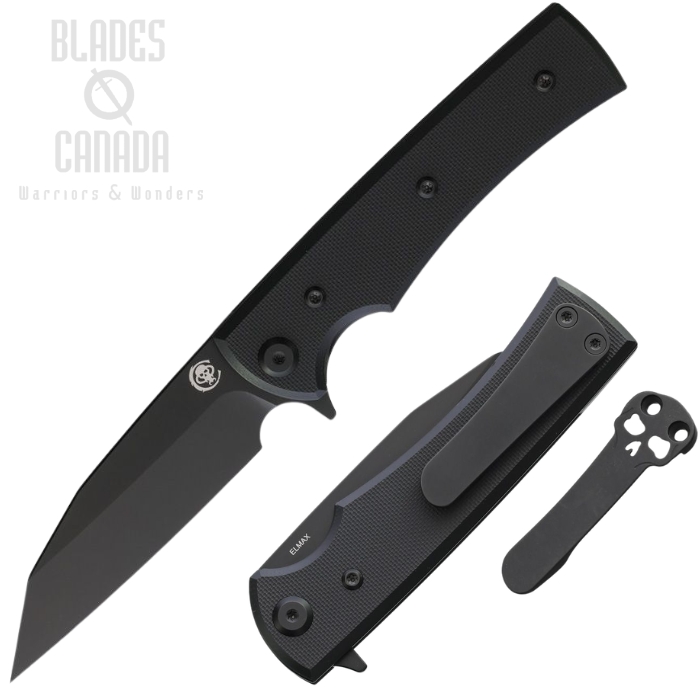 (image for) Chaves Sangre Street Flipper Folding Knife, Elmax Black Wharncliffe, G10 Black, 14501