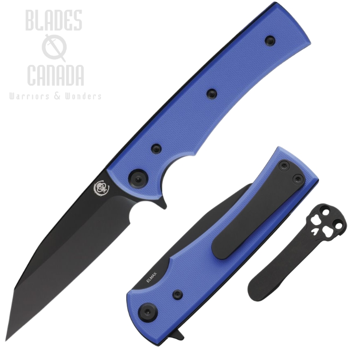 (image for) Chaves Sangre Street Flipper Folding Knife, Elmax Black Wharncliffe, G10 Blue, 14535