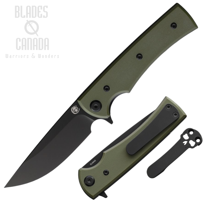 (image for) Chaves Liberation Street Flipper Folding Knife, Elmax Black Drop Point, G10 OD Green, 14566