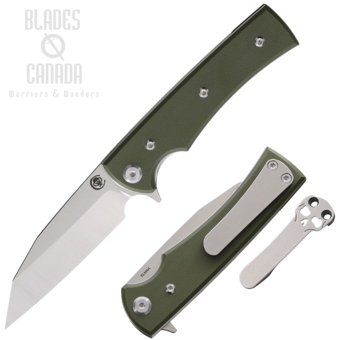 (image for) Chaves Sangre Street Flipper Folding Knife, Elmax SW/Satin Wharncliffe, G10 OD Green, 14568