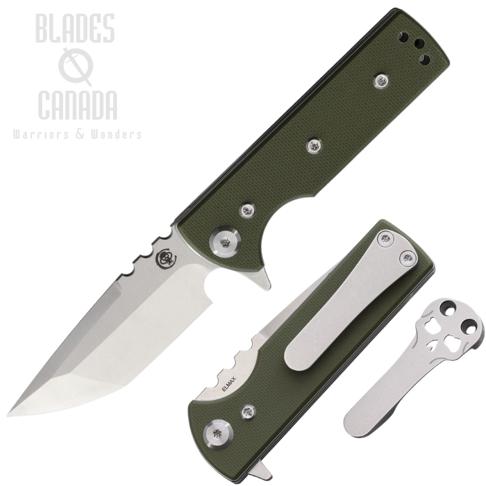 (image for) Chaves TAK Redencion Flipper Folding Knife, Elmax Satin Tanto, G10 OD Green, 14577