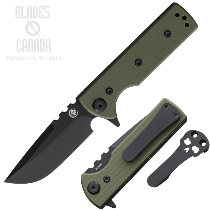 (image for) Chaves TAK Redencion Flipper Folding Knife, Elmax Black Drop Point, G10 OD Green, 14578