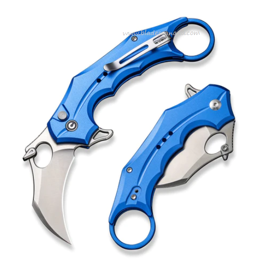 CIVIVI Incisor II Flipper Button Lock Karambit Knife, Nitro-V Satin, Aluminum Blue, C16016B-2