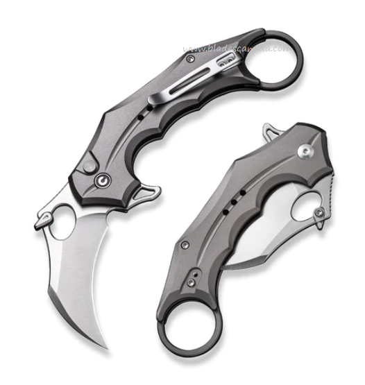 CIVIVI Incisor II Flipper Button Lock Karambit Knife, Nitro-V Satin, Aluminum Grey, C16016B-3