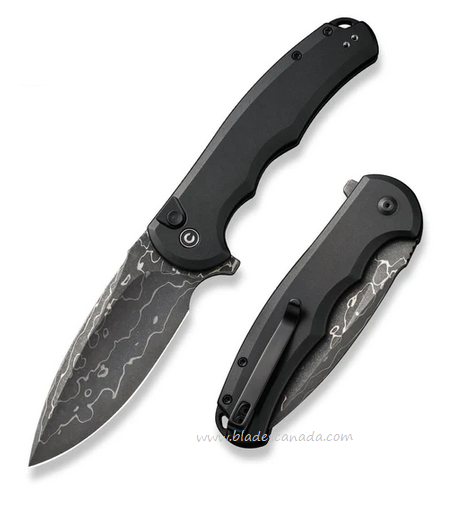 CIVIVI Praxis Flipper Button Lock Knife, Damascus, Aluminum Black, C18026E-DS1