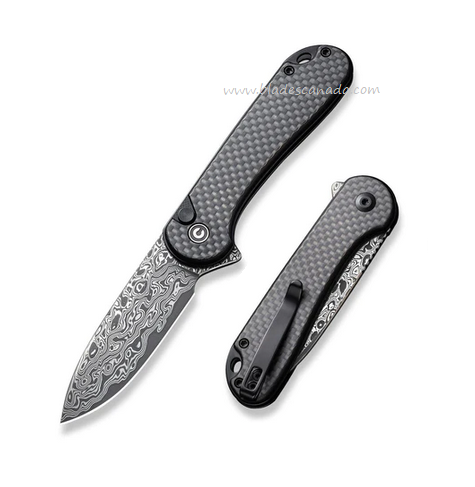 CIVIVI Elementum II Flipper Button Lock Folding Knife, Damascus, G10/Carbon Fiber, C18062PB-DS1