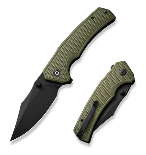 CIVIVI Vexillum Flipper Folding Knife, Nitro-V Black SW, G10 OD Green Milled, C23003D-2