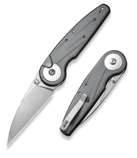 CIVIVI Starflare Button Lock Folding Knife, Nitro-V Satin, Aluminum Gray, C23052-2