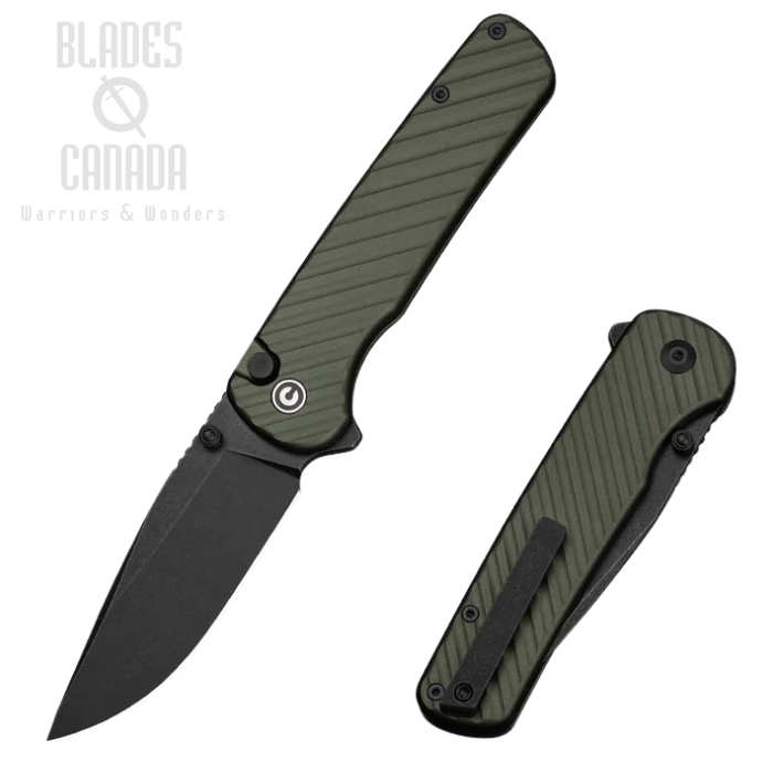CIVIVI Iron Tide Flipper Button Lock Folding Knife, 14C28N Black SW, Aluminum Forest Green, C25011-2 (image for) CIVIVI Iron Tide Flipper Button Lock Folding Knife, 14C28N Black SW, Aluminum Forest Green, C25011-2