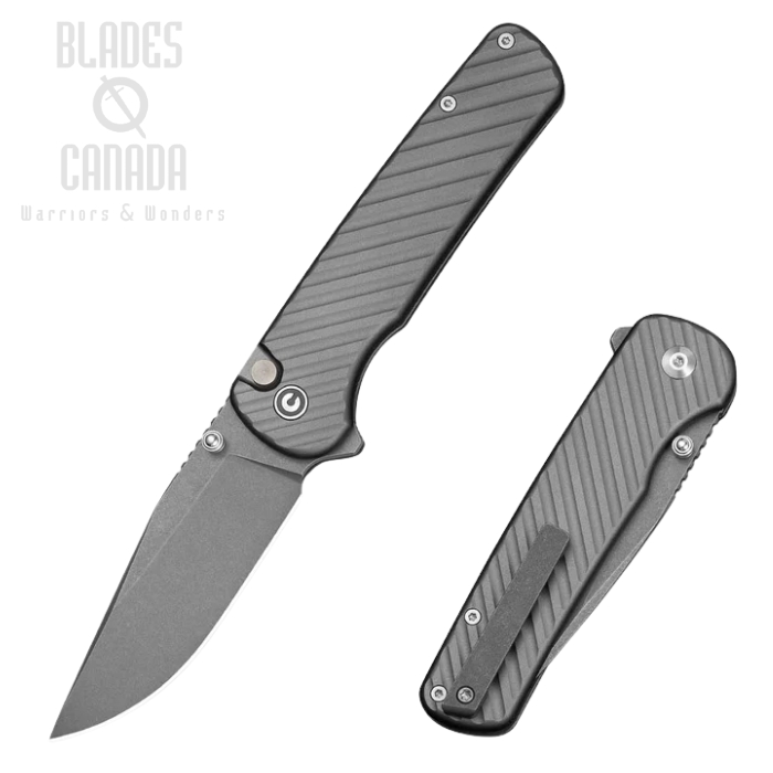 (image for) CIVIVI Iron Tide Flipper Button Lock Folding Knife, 14C28N Grey SW, Aluminum Grey, C25011-3