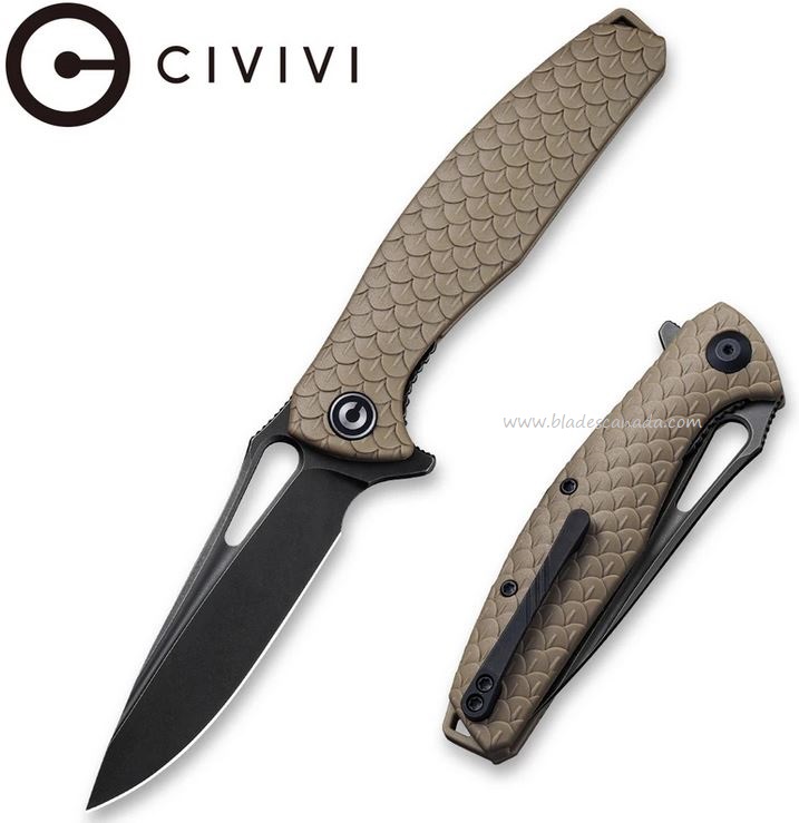 CIVIVI Wyvern Flipper Folding Knife, D2 Steel, FRN Tan, 902F