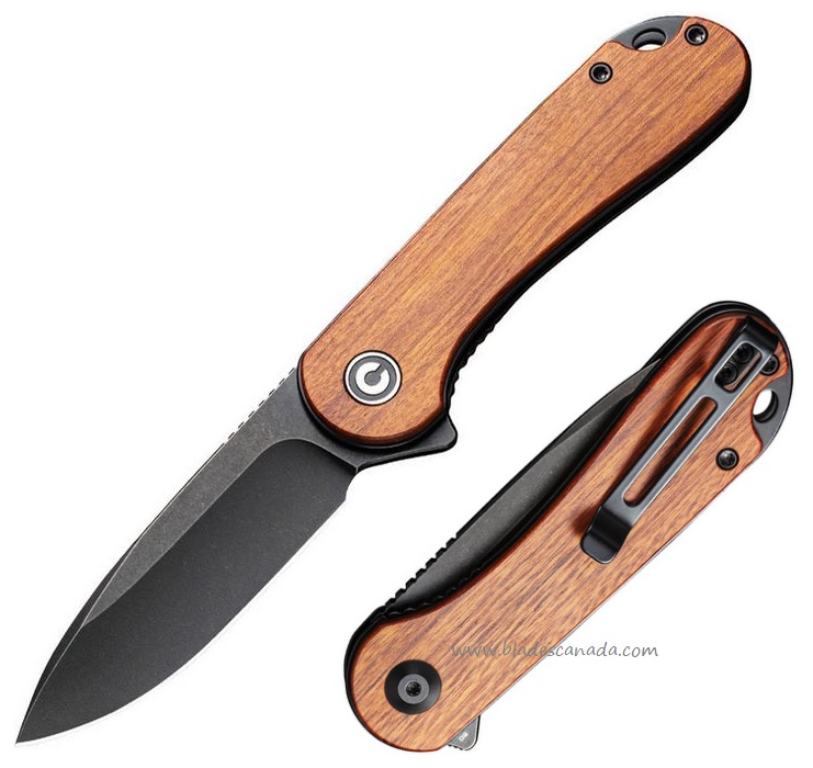 (image for) CIVIVI Elementum Flipper Folding Knife, D2, Wood Handle, 907U