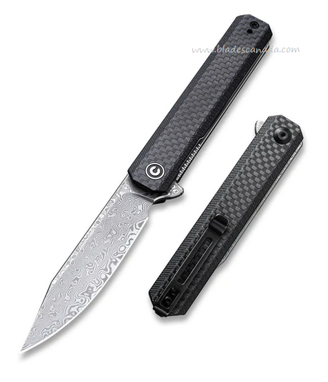 CIVIVI Chronic Flipper Folding Knife, Damascus, G10/Carbon Fiber, 917DS