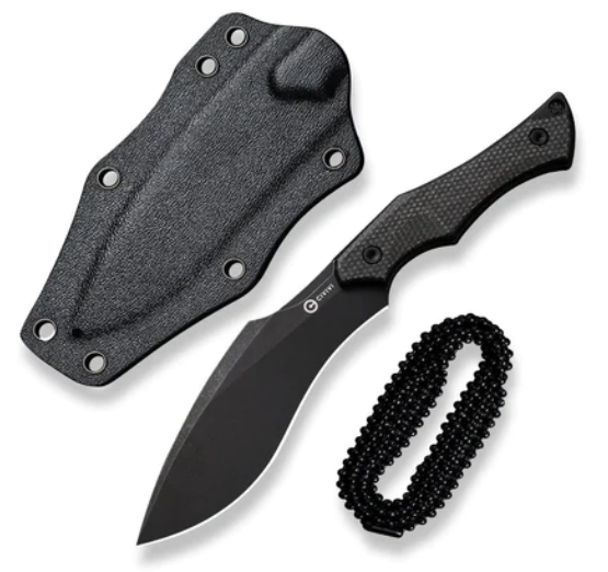 CIVIVI Vaquita II Fixed Blade Knife, Nitro-V Black, Micarta Black, Kydex Sheath, C047C-3