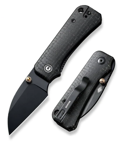 CIVIVI Baby Banter Folding Knife, Nitro-V Wharncliffe Black, Micarta Black, C19068SC-1