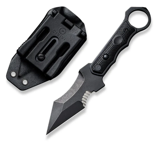 CIVIVI Orthrus Fixed Blade Knife, Nitro-V Serrated Black, G10 Black, C20037B-1