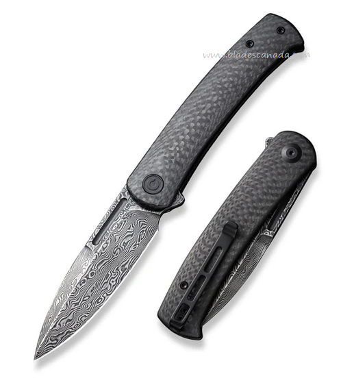 CIVIVI Caetus Flipper Folding Knife, Damascus Black, Carbon Fiber Twill, C21025C-DS1