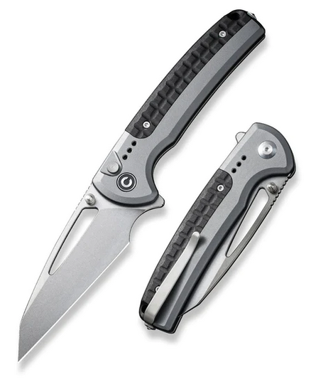 CIVIVI Sentinel Strike Flipper Button Lock Knife, K110 SW, Aluminum Gray/FRN Black, C22025B-2