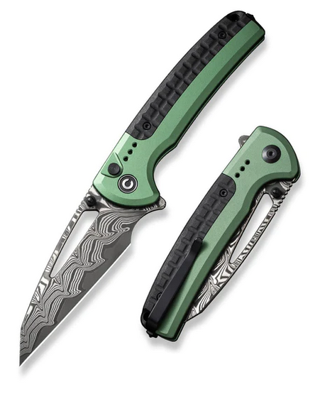 CIVIVI Sentinel Strike Flipper Button Lock Knife, Damascus, Aluminum Green/FRN, C22025B CIVIVI Sentinel Strike Flipper Button Lock Knife, Damascus, Aluminum Green/FRN, C22025B