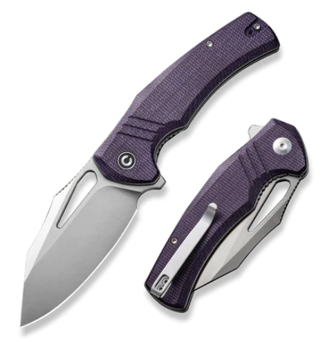 CIVIVI BullTusk Flipper Folding Knife, 14C28N Satin, Micarta Purple, C23017-3 CIVIVI BullTusk Flipper Folding Knife, 14C28N Satin, Micarta Purple, C23017-3