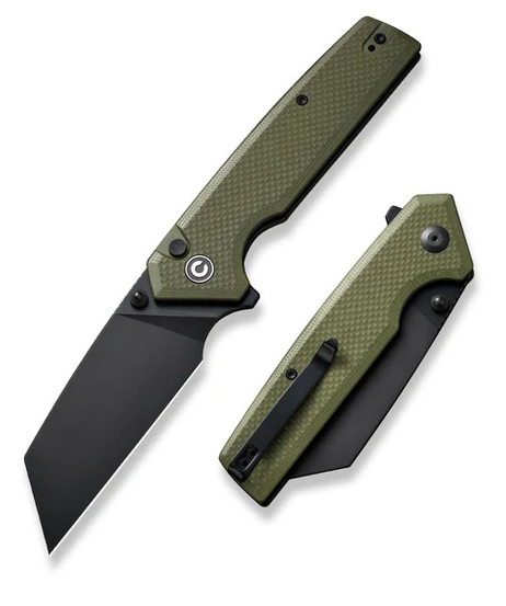 CIVIVI Amirite Flipper Button Lock Knife, Nitro-V Black, G10 Green, C23028-3