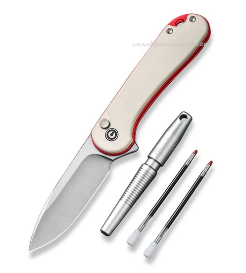CIVIVI StellarQuill Pen & Elementum Button Lock Knife Combo, Nitro-V, G10 Ivory, C23049