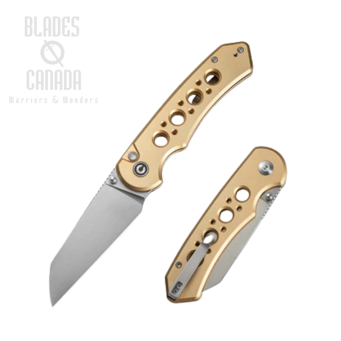CIVIVI Pragma Prime Button Lock Folding Knife, 14C28N Stonewash, Aluminum Champagne, C24067-3 CIVIVI Pragma Prime Button Lock Folding Knife, 14C28N Stonewash, Aluminum Champagne, C24067-3