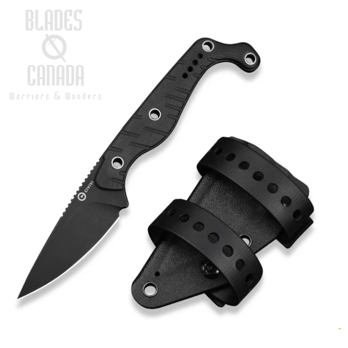 CIVIVI SŌKN Fixed Blade Knife, Nitro-V Black SW, G10 Black, Kydex Sheath, C22027-3