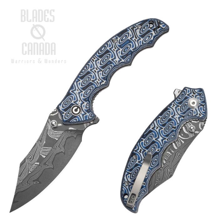 (image for) CIVIVI Pentad Flipper Folding Knife, Damascus, Micarta Blue/White, C24068-DS1