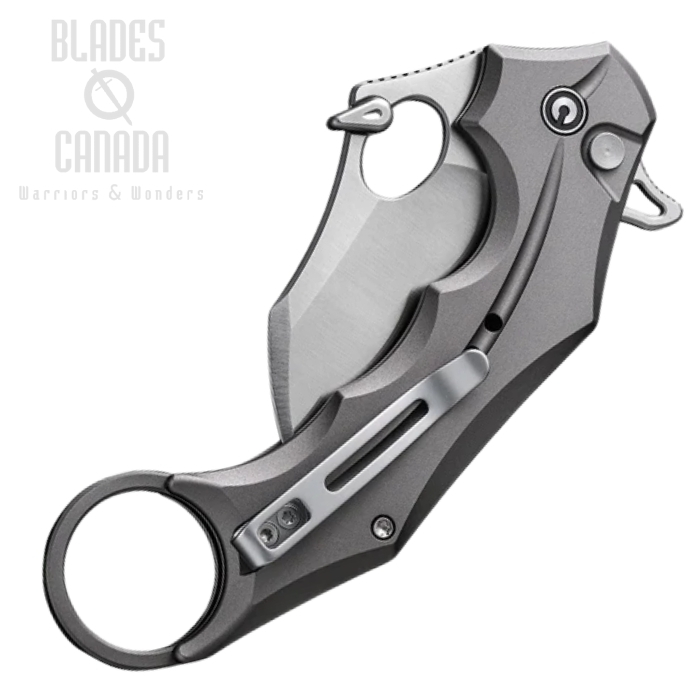 (image for) CIVIVI Incisor II Flipper Button Lock Karambit Knife, Nitro-V Satin, Aluminum Grey, C16016B-3