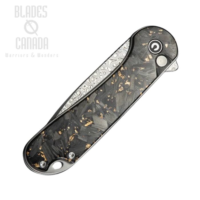 (image for) CIVIVI Button Lock Elementum II Folding Knife, Damascus, Carbon Fiber & Golden Shred, C18062P-10