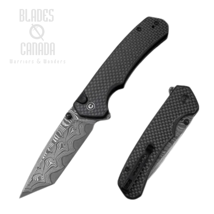 CIVIVI Brazen Flipped Button Lock Folding Knife, Damascus Blade, G10/Carbon Fiber, C19059C-DS1