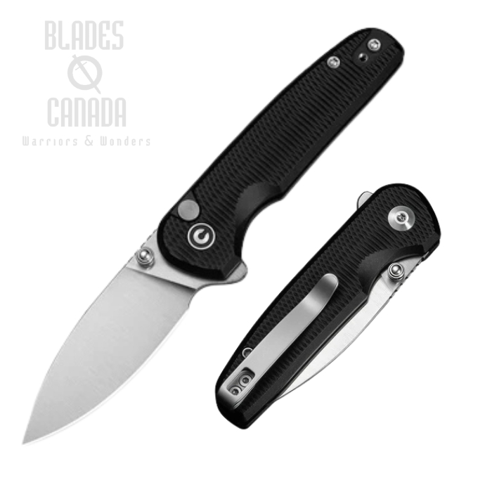 CIVIVI Mini Shakan Flipper Button Lock Knife, Nitro-V Satin, Aluminum Black, C20052F-1