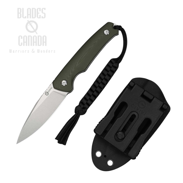 (image for) CIVIVI Altus Fixed Blade Knife, 14C28N Stonewash, G10 OD Green, Kydex Sheath, C20076B-1