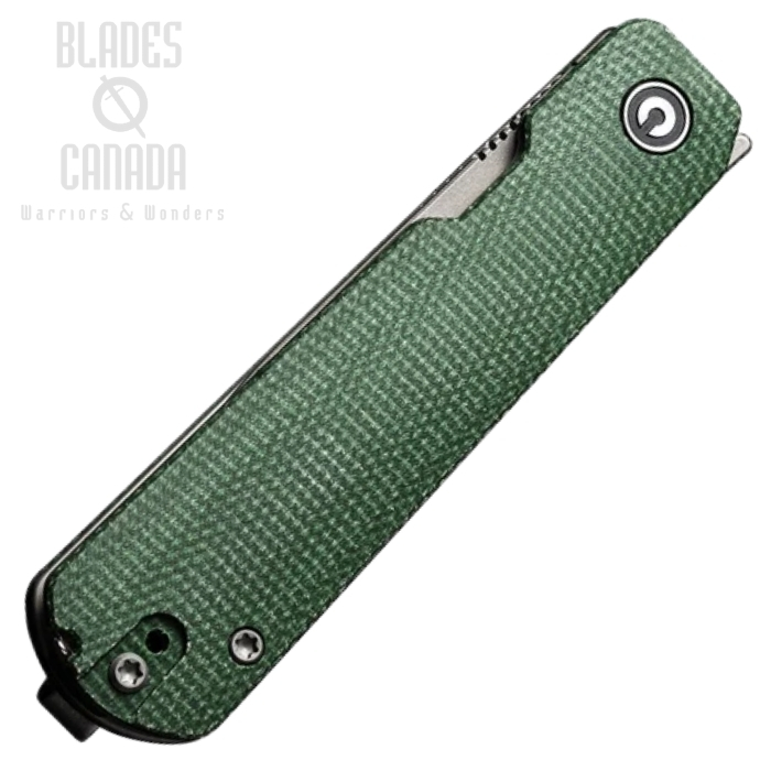 (image for) CIVIVI Sendy Flipper Folding Knife, Stonewash Nitro-V, Green Canvas Micarta, C21004A-1